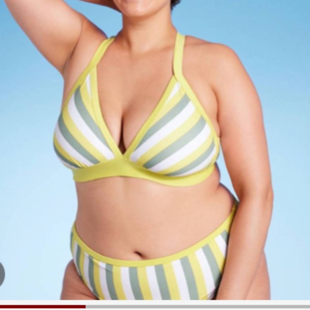 Kona Sol Women Striped Bikini Set XL Yellow Green Two Piece‎ 16W- 18W 80's